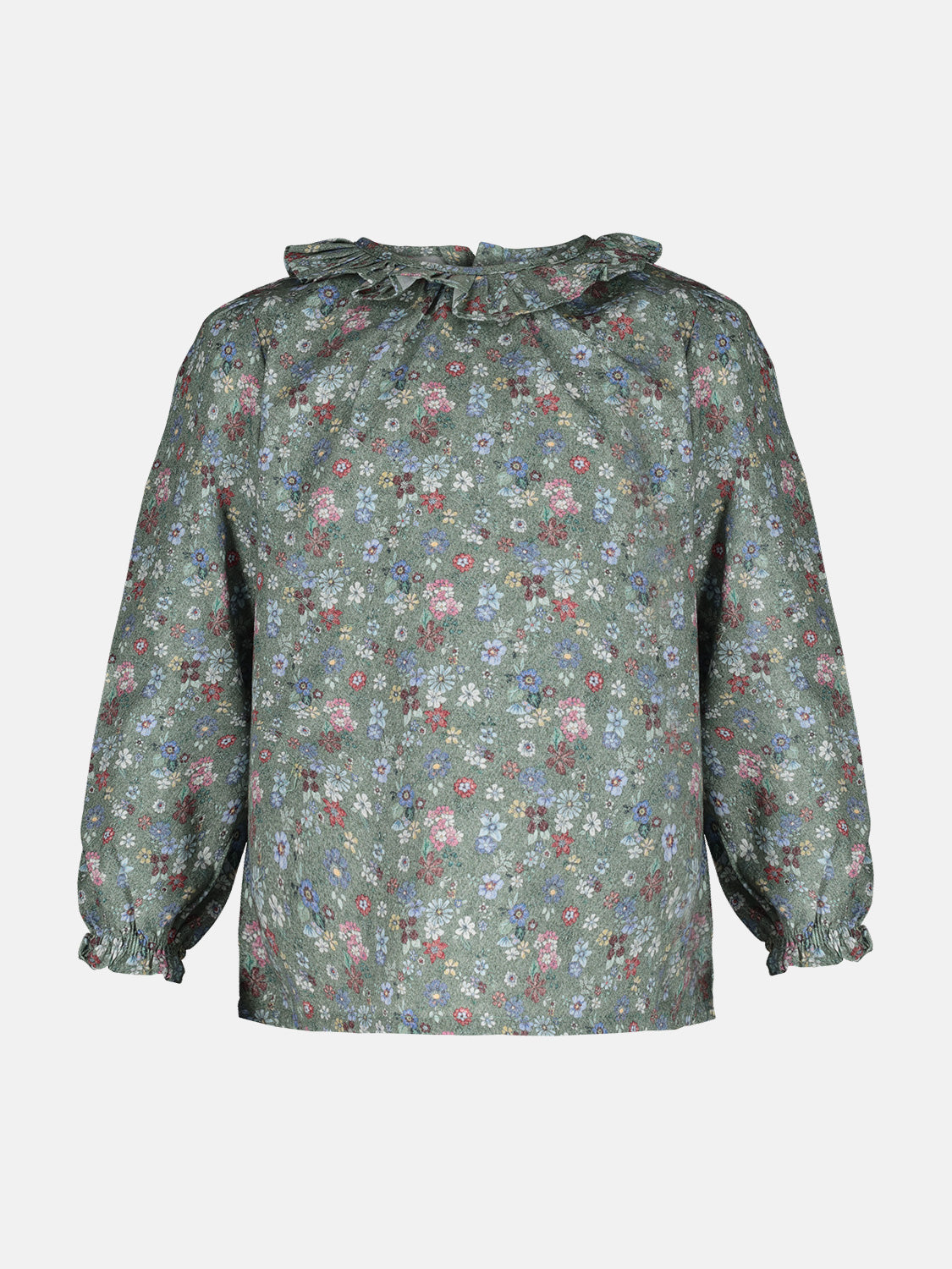 Blouse W/rouche Flannel Green