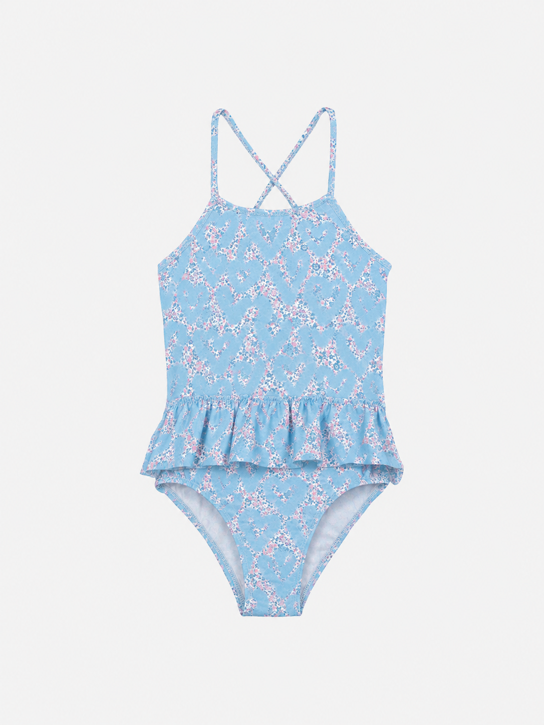 Intero Bambina Balza Lycra Liberty Emma Cuori Celeste