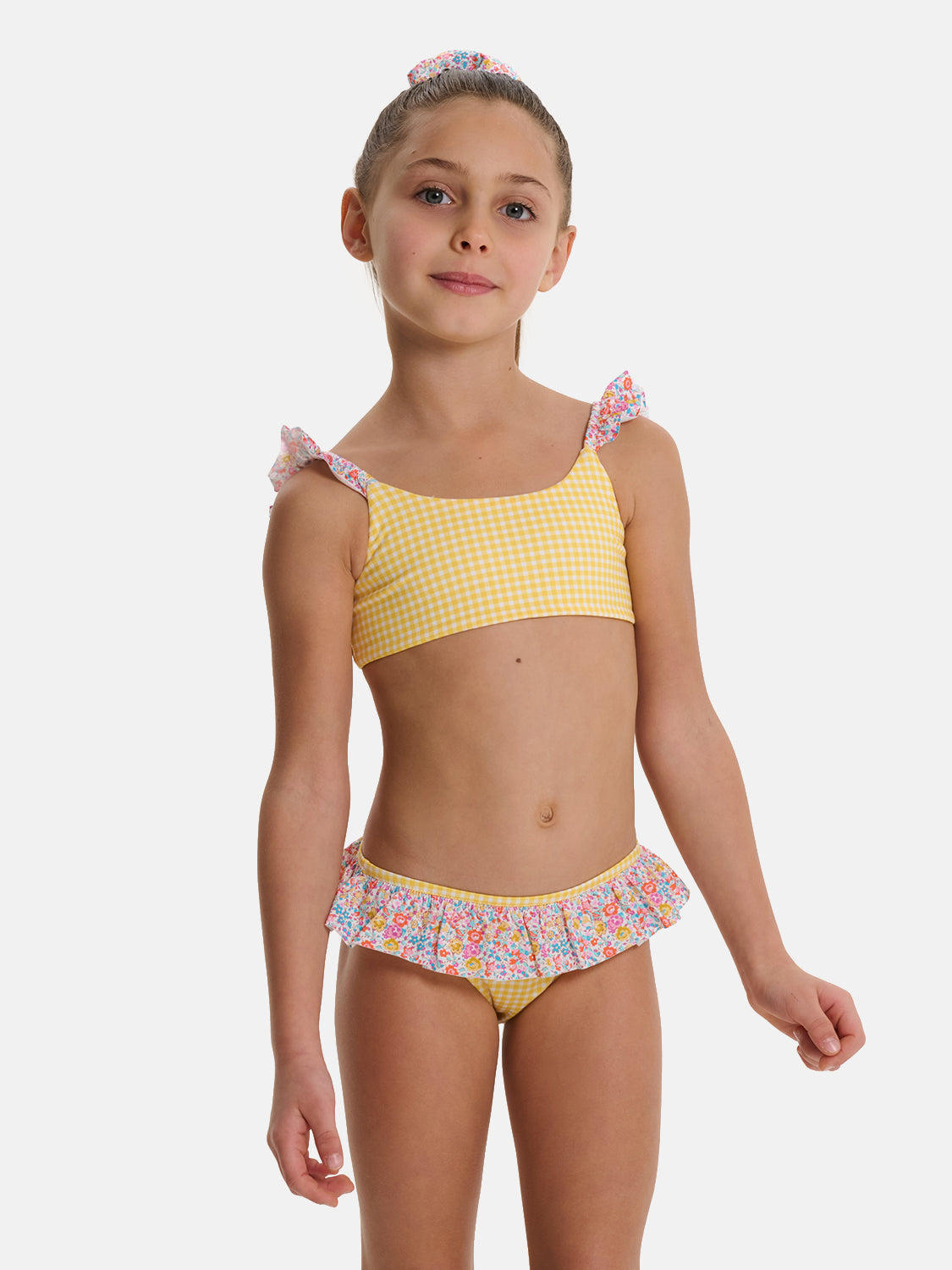Bikini Bambina Patchwork Top Rouches Slip Balza Liberty Emma Giallo