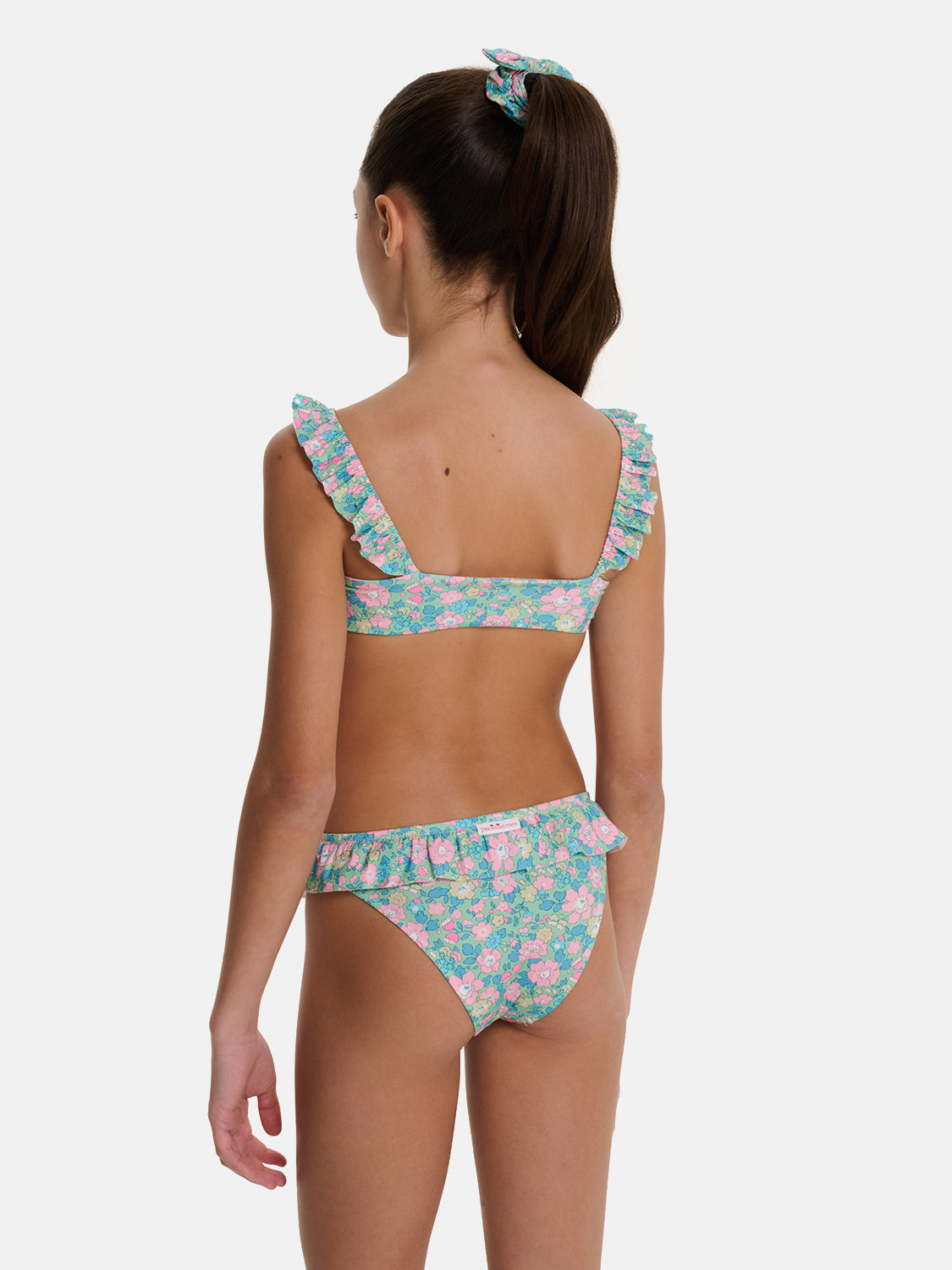 Bikini Bambina Top Rouches Slip Balza Liberty Betsy Verde Rosa