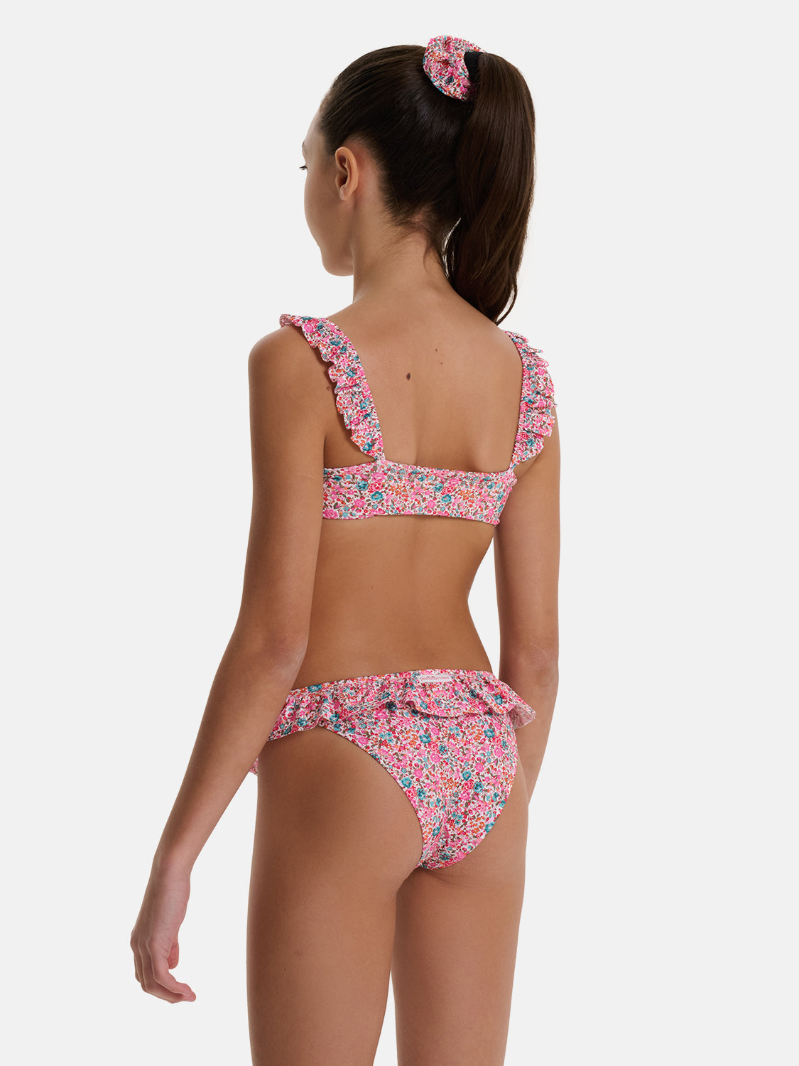 Bikini Bambina Top Rouches Slip Balza Liberty Emma Fuxia Petrolio