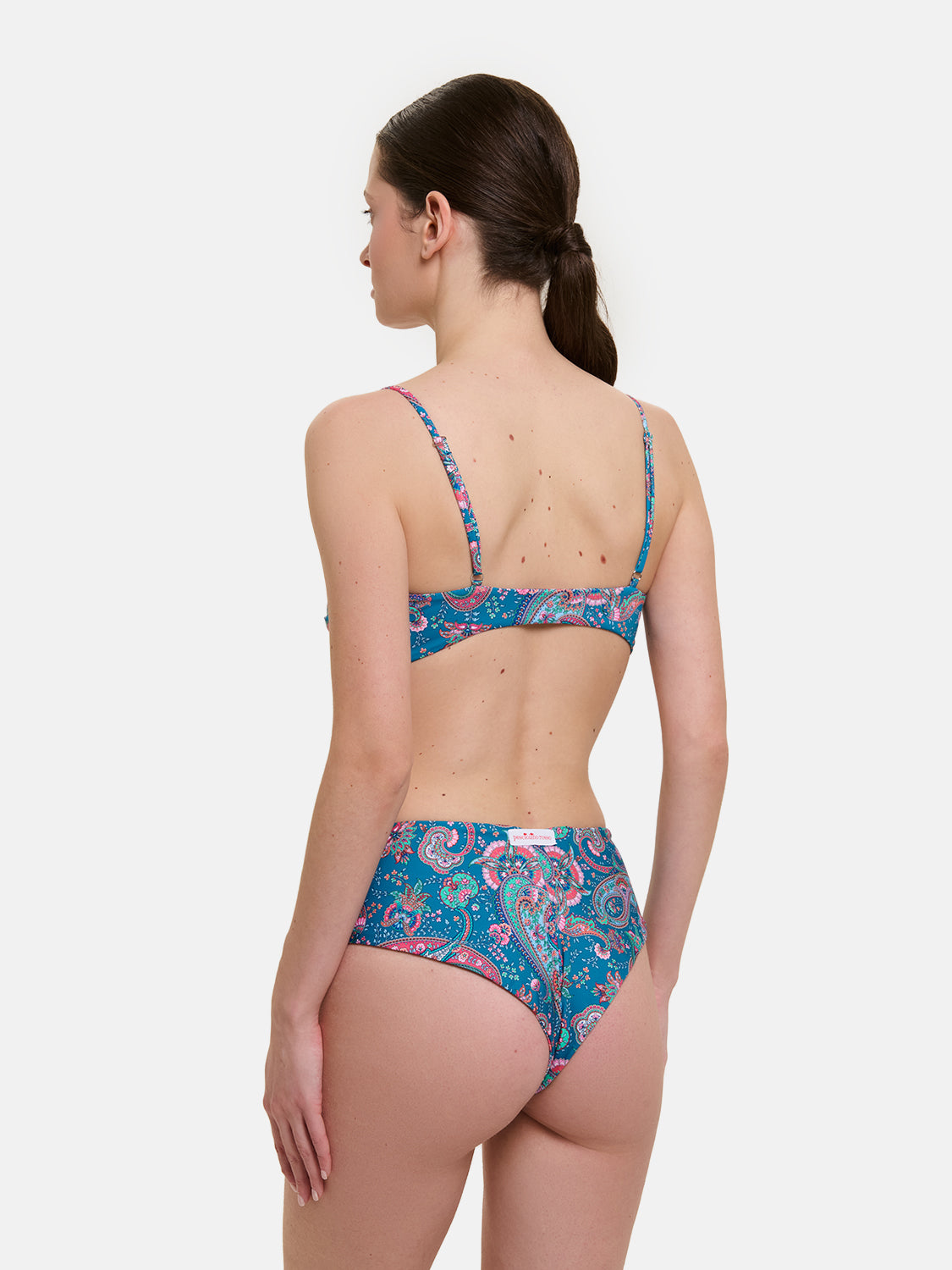 Bikini Nodo Donna Slip V.Alta Lycra Liberty Cashmere Petrolio
