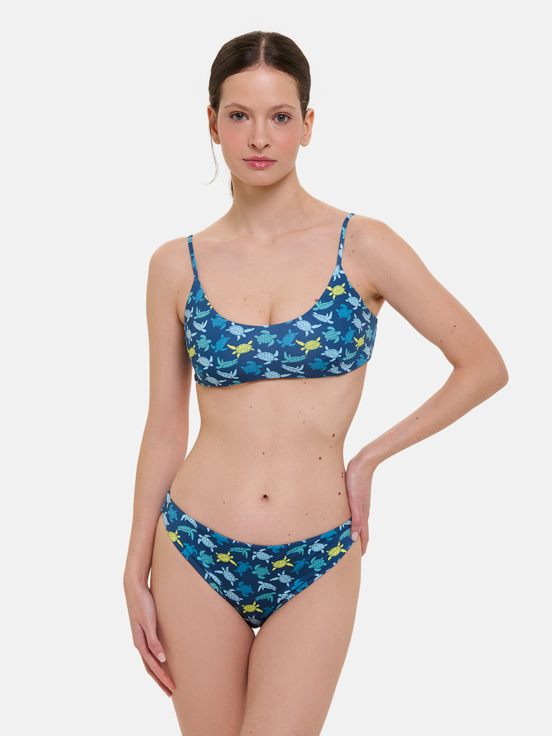 Bikini Donna Slip classico Fascia Lycra Tartarughe Mix Blu