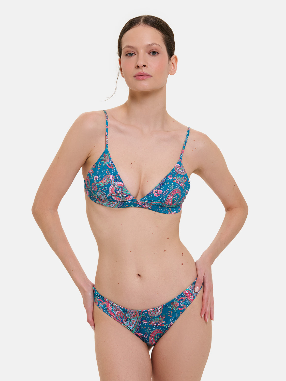 Bikini Donna Triangolo Fisso Slip Brasiliana Lycra Liberty Cashmere Petrolio