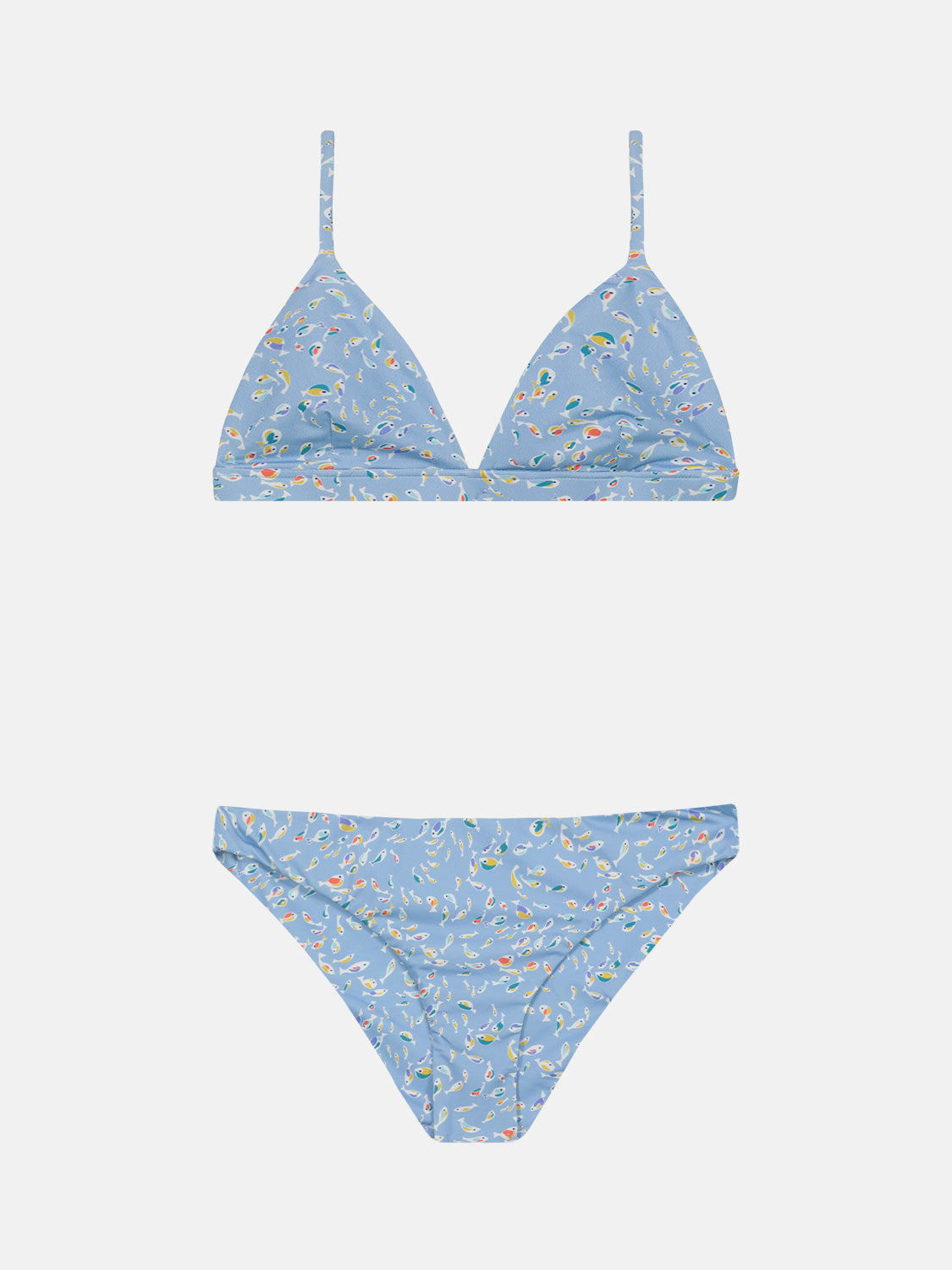 Bikini Donna Triangolo Fisso Slip Classico Lycra Liberty Pesciolini Celeste