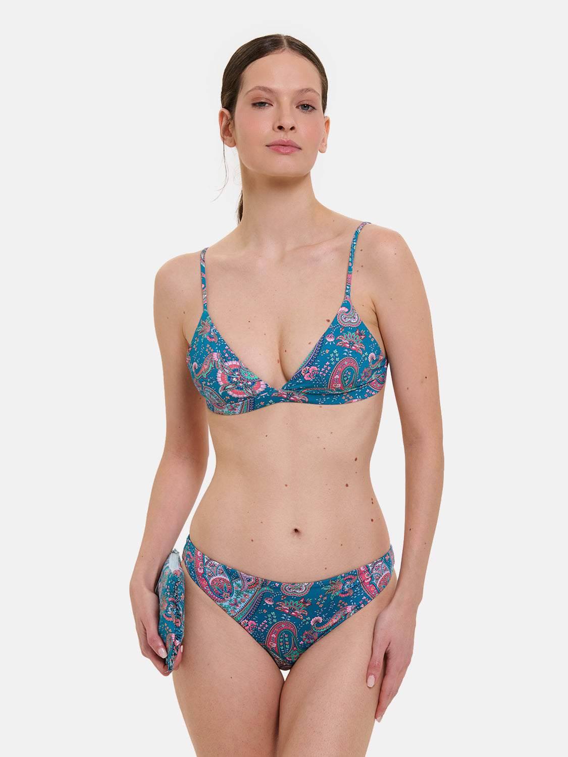 Bikini Donna Triangolo Fisso Slip Classico Lycra Liberty Cashmere Petrolio