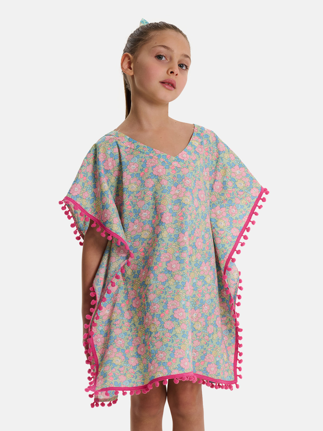 Caftano Poncho PonPon Liberty Betsy Verde Rosa