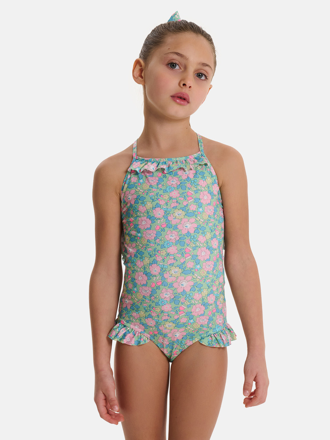 Intero Bambina Incrociato Liberty Betsy Verde Rosa