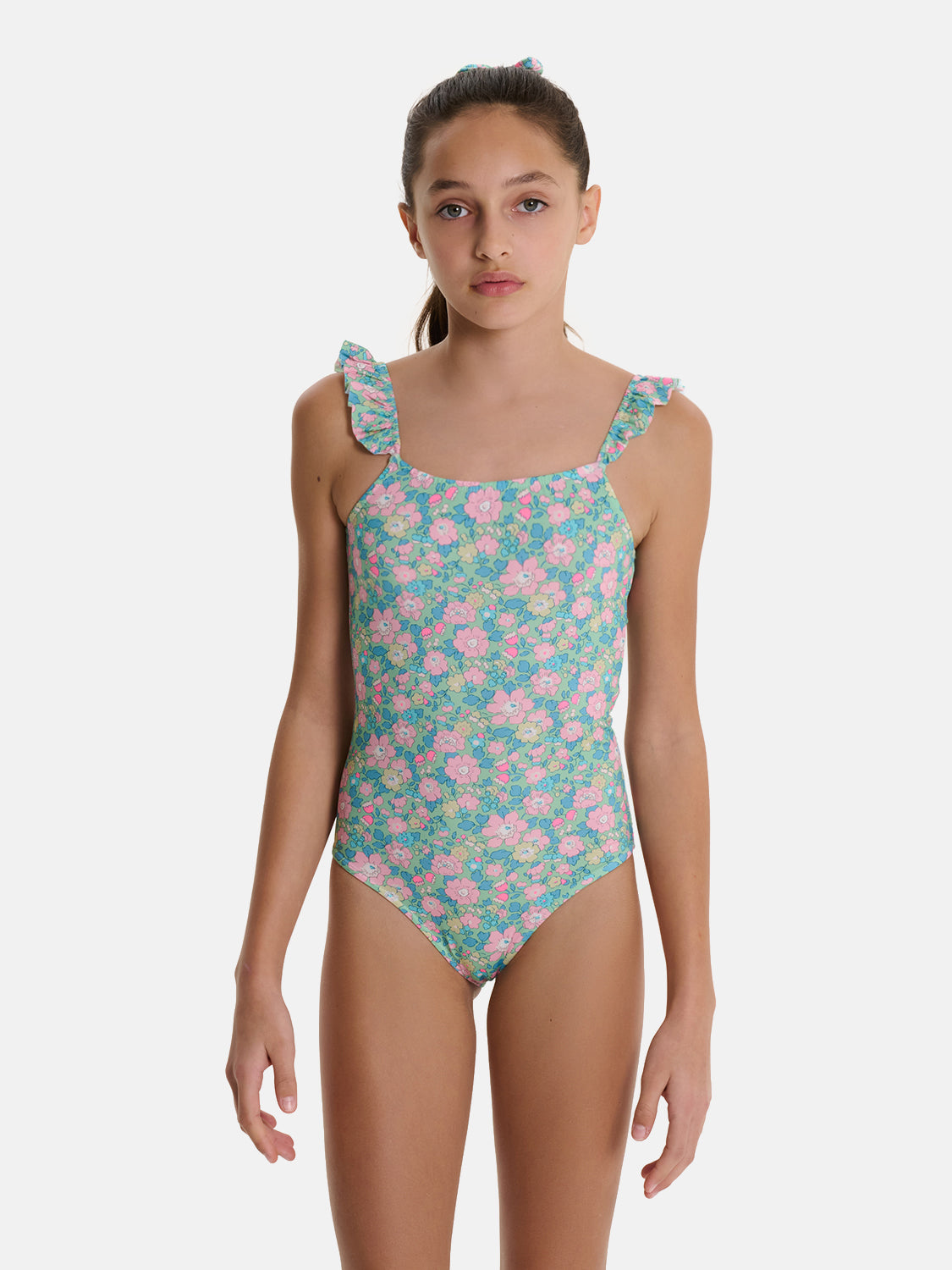 Intero Bambina Rouches Liberty Betsy Verde Rosa