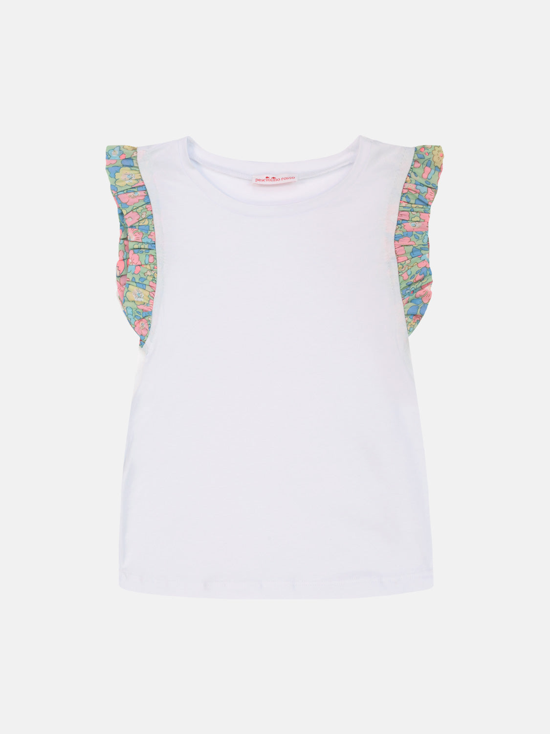 T-shirt Bambina Manica rouche Liberty Betsy Verde Rosa