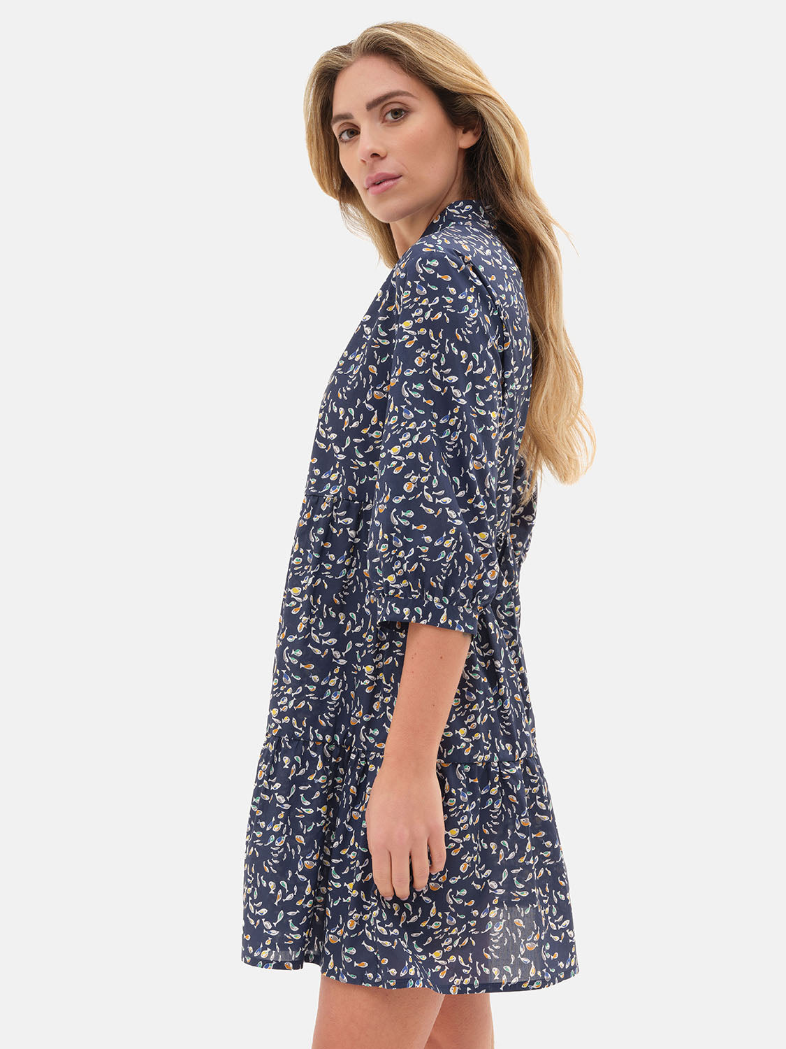 Blue Pesciolini Liberty V neck dress