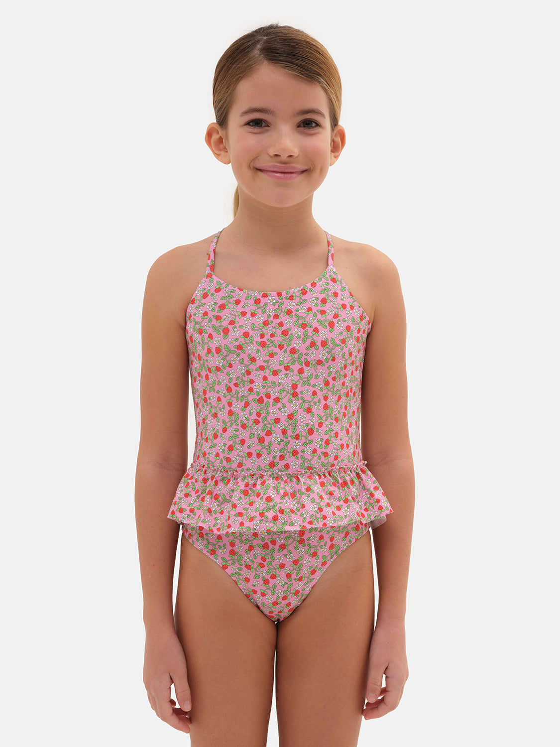 One Piece Girl Flounce Lycra Liberty Strawberries