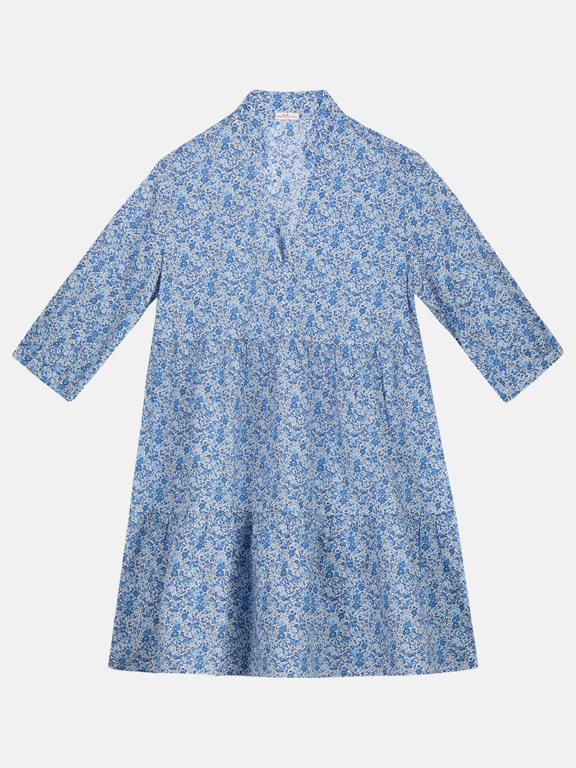 Abito Donna collo V Liberty Fiori Blu