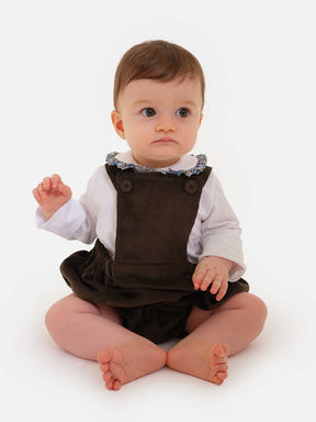 Olive Velvet Baby Girl Dungarees