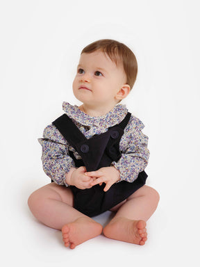Navy Velvet Baby Girl Dungarees