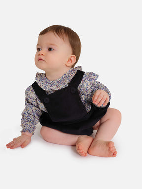 Navy Velvet Baby Girl Dungarees