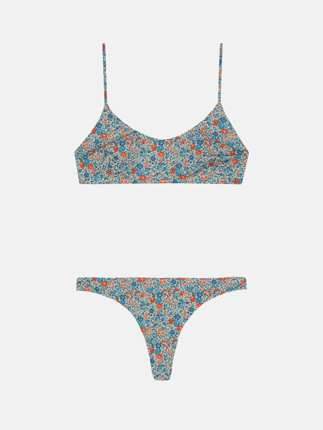 Bikini Donna Slip Brasiliana Fascia  Lycra Liberty Fiori Arancio