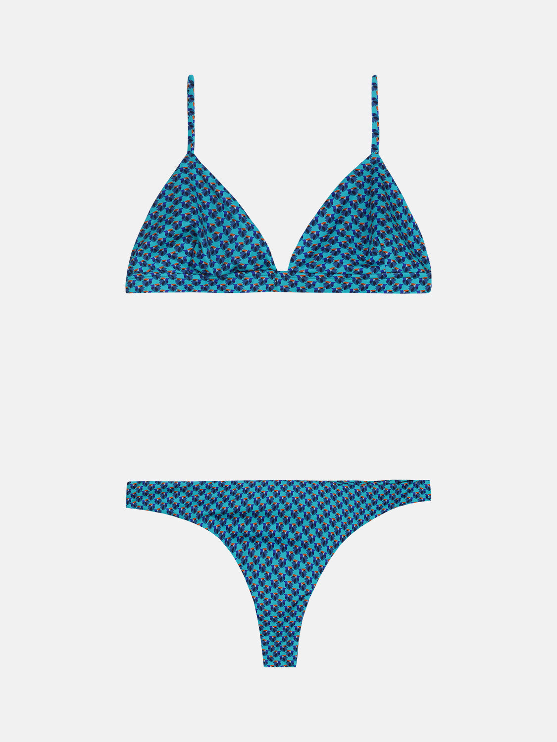 Bikini Triangolo Fisso Brasiliana Lycra Pesciolini Azzurro