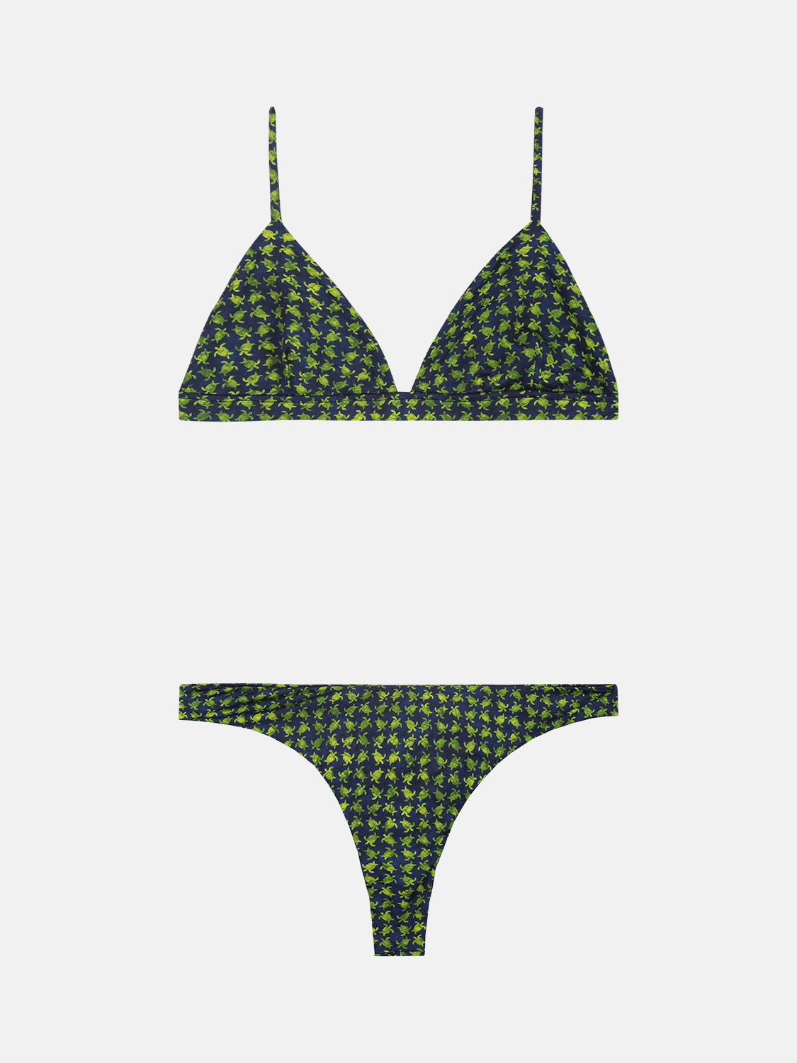 Bikini Donna Triangolo Fisso Slip Brasiliana Lycra Tartarughe Verdi