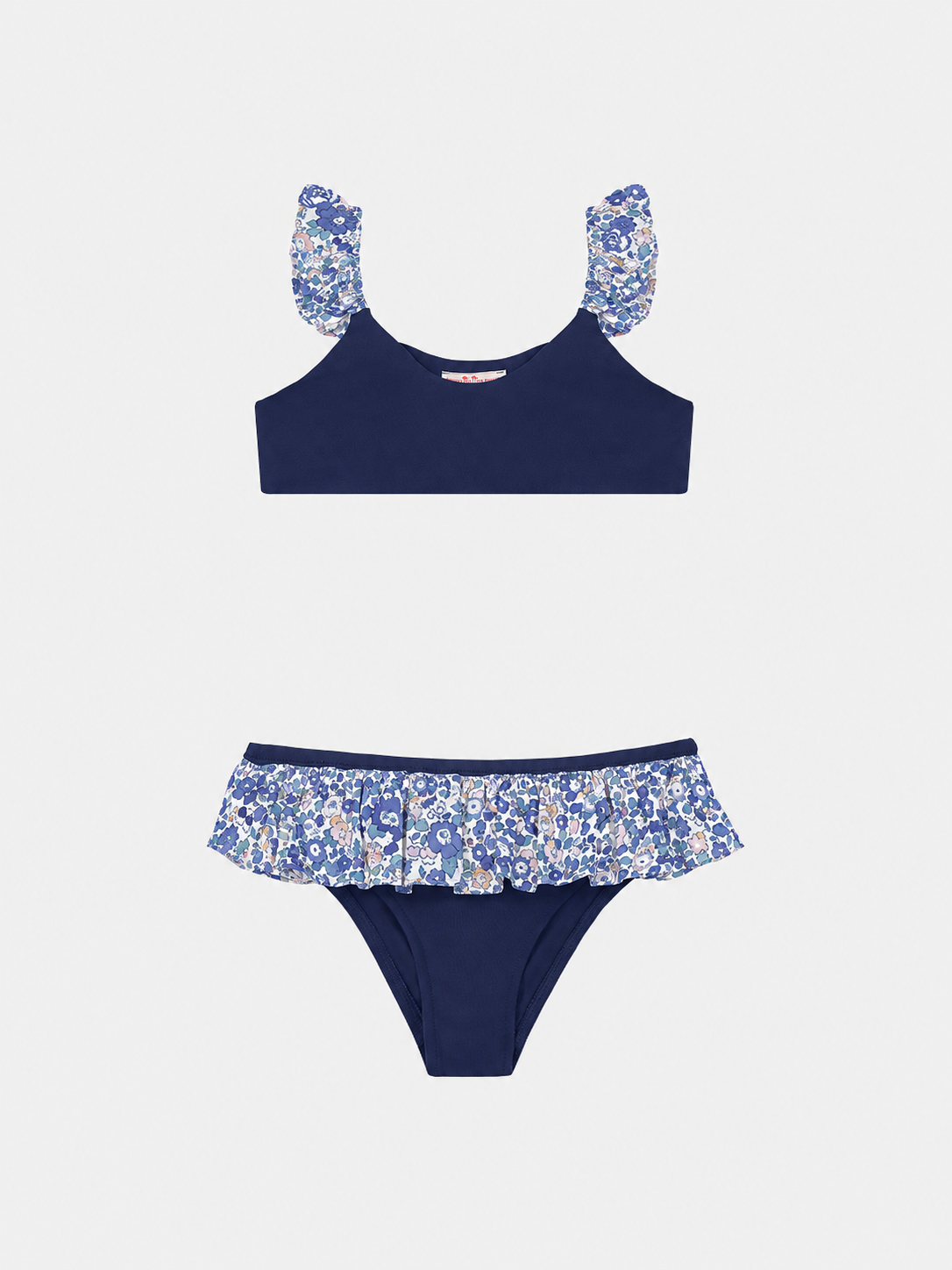Bikini Bambina Bicolore Rouches Liberty Betsy Ann Blu