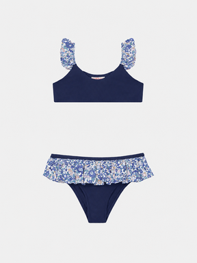 Bikini Bambina Bicolore Rouches Liberty Betsy Ann Blu