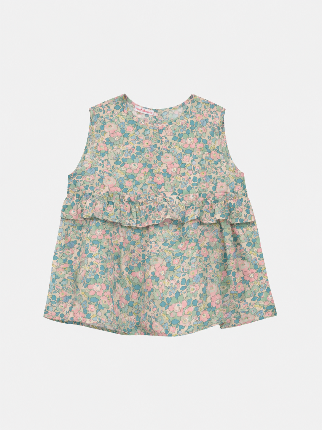Blusa Cotone Rouche Centrale Liberty Betsy Fluo Verde Rosa