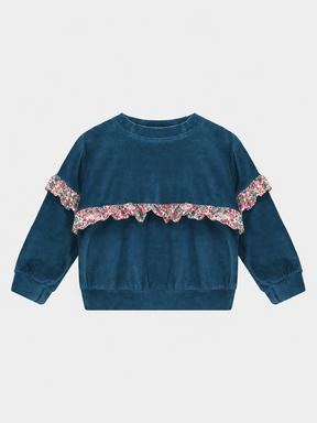Felpa Rouche Bambina Ciniglia Dark Petrol