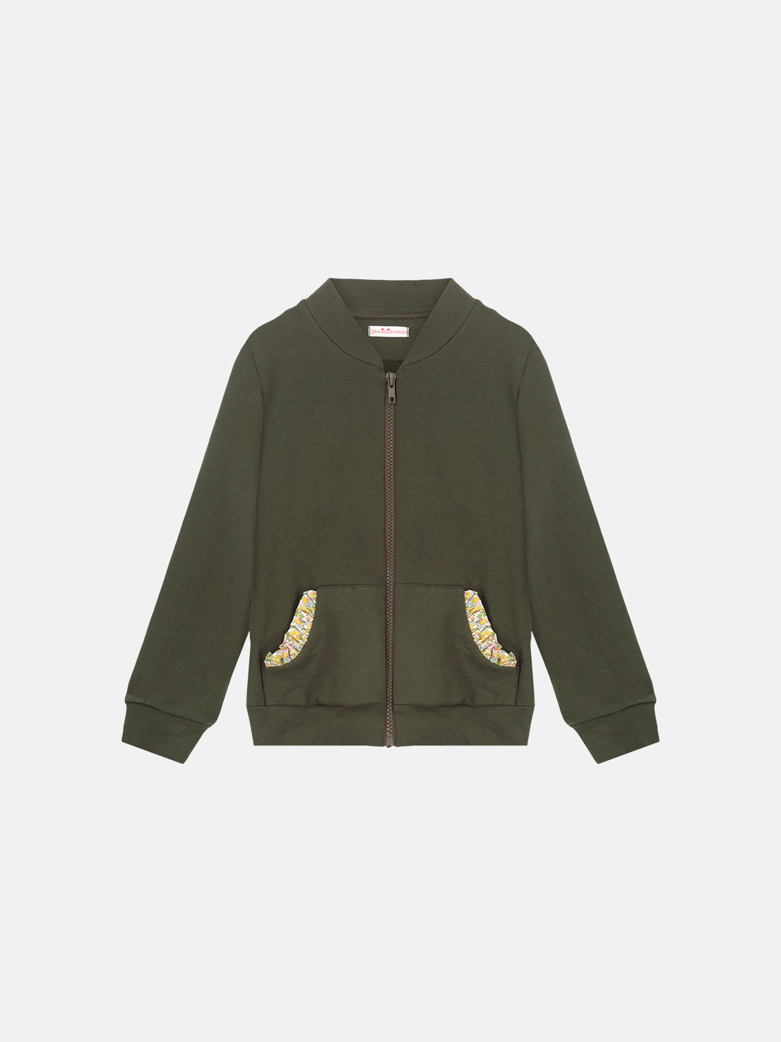 Felpa Zip Bambina Cotone Militare