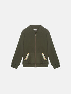 Felpa Zip Bambina Cotone Militare