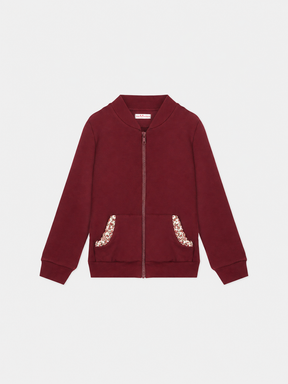 Felpa Zip Bambina Cotone Prugna