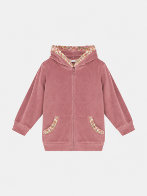 Felpa Zip Cappuccio Bambina Ciniglia Mauve