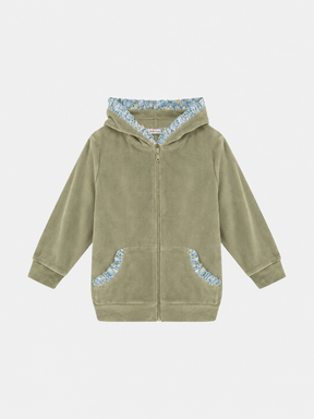 Felpa Zip Cappuccio Bambina Ciniglia Moss Green