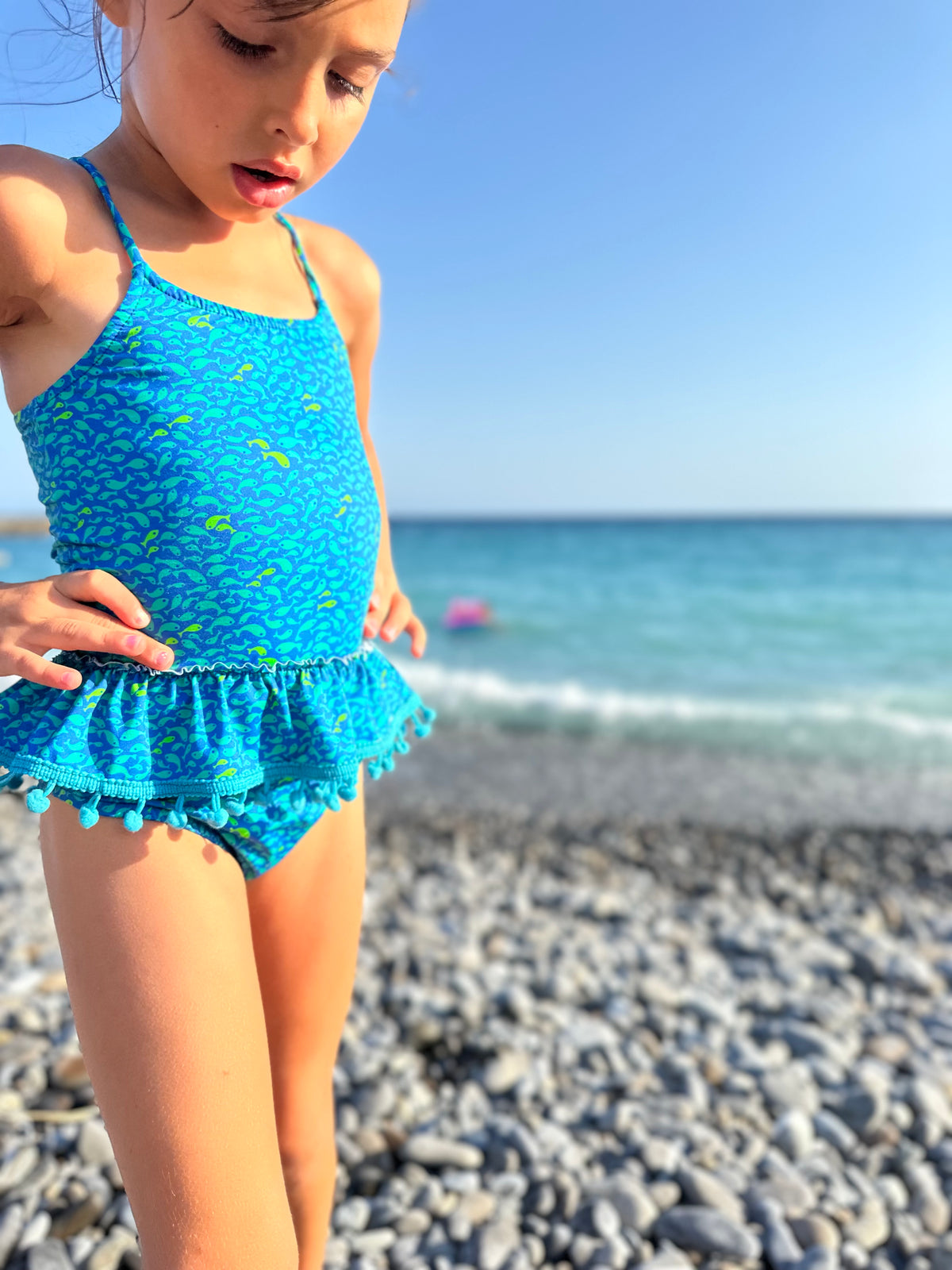 Intero Bambina Balza PonPon Liberty Pesciolini Fluo