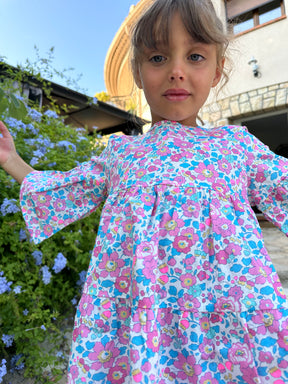 Abito Flora Liberty Betsy Fluo Rosa Azzurro