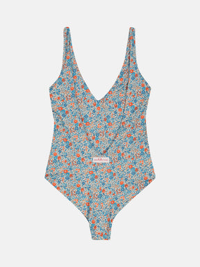 Intero V Grande Lycra Liberty Fiori Arancio