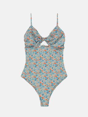 Intero Donna Nodo Lycra Liberty Fiori Arancio