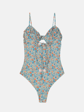 Intero Donna Nodo Lycra Liberty Fiori Arancio