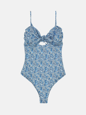 Intero Donna Nodo Lycra Liberty Fiori Blu