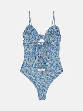 Intero Donna Nodo Lycra Liberty Fiori Blu