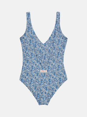 Intero V Grande Lycra Liberty Fiori Blu