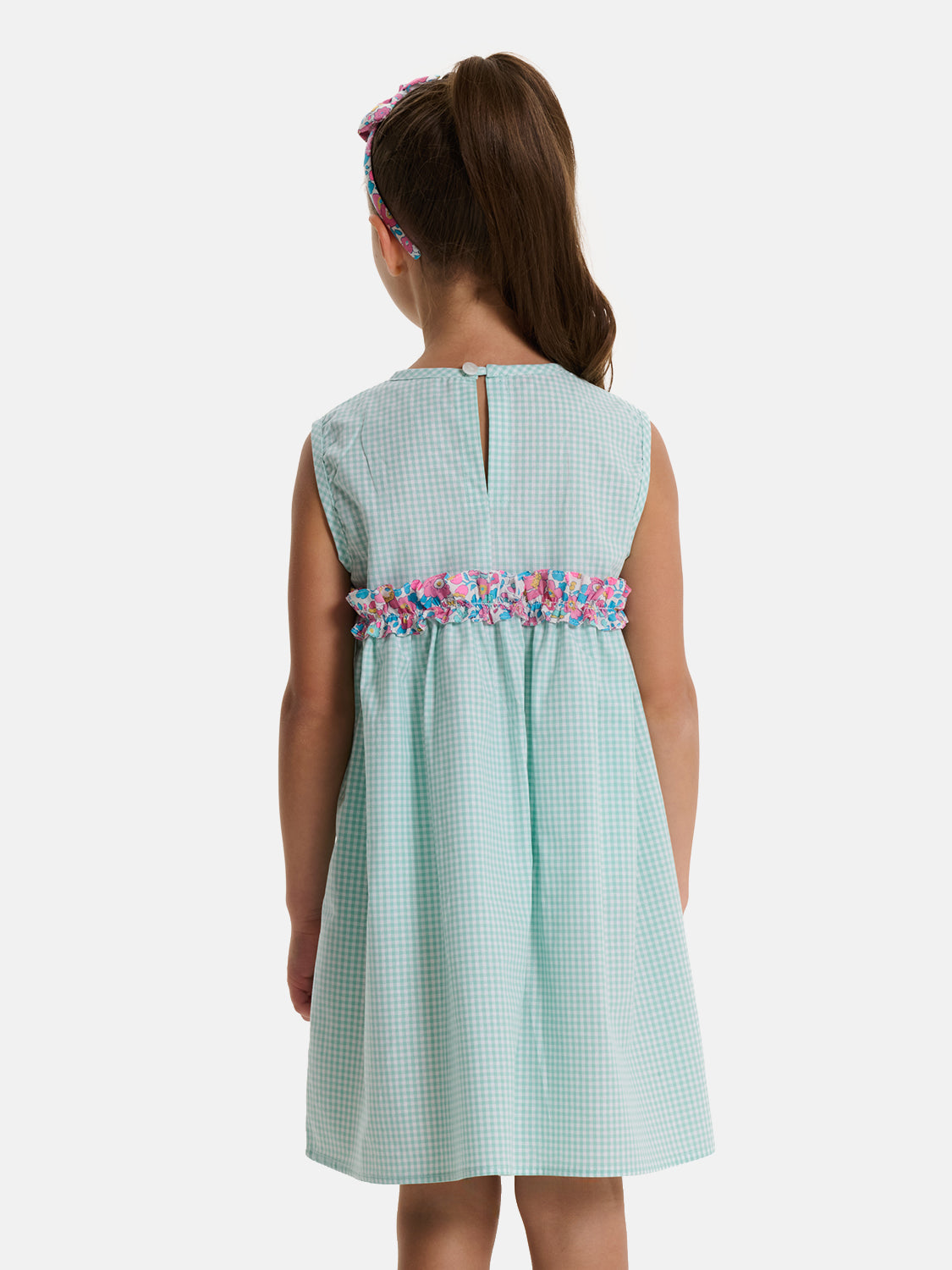 Abito Patchwork Rouche Centrale Liberty Betsy Fluo Rosa Azzurro