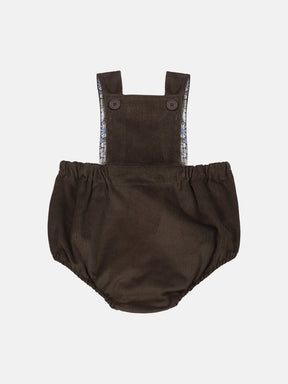 Olive Velvet Baby Girl Dungarees