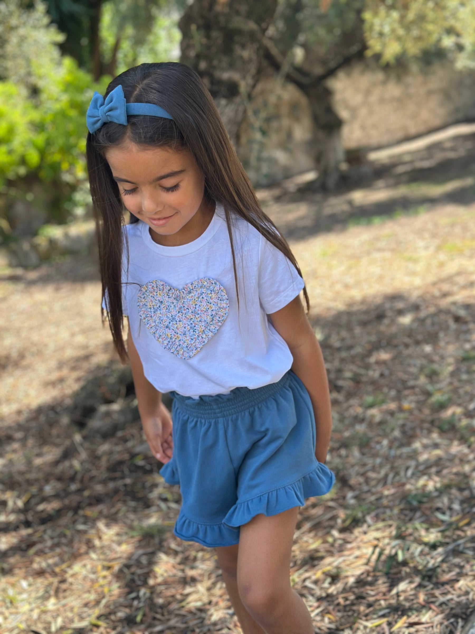 T-Shirt M/Corta Cuore Ricamato Fiori Petrolio