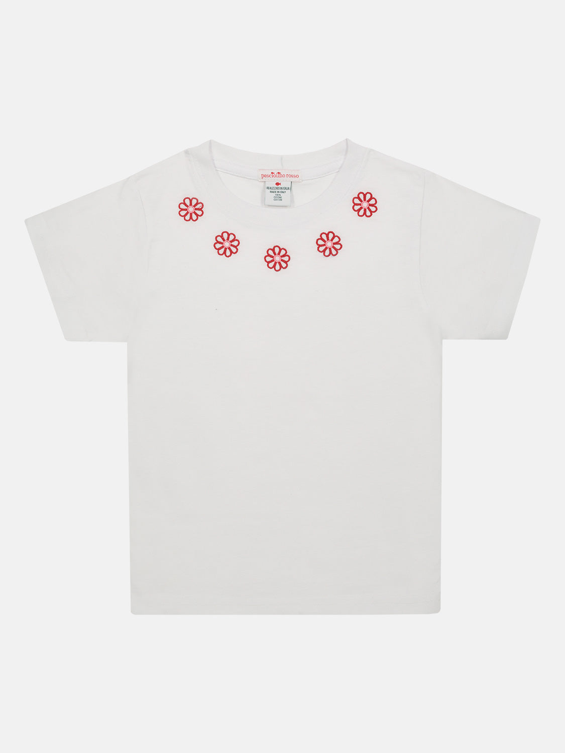 T-shirt Fiori ricamati Rosso