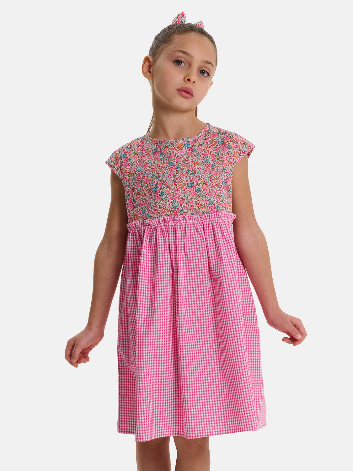 Abito Patchwork Manica Aletta Liberty Emma Fuxia Petrolio