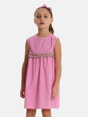 Abito Patchwork Rouche Centrale Liberty Emma Fuxia Petrolio