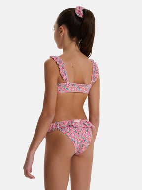 Bikini Bambina Top Rouches Slip Balza Liberty Emma Fuxia Petrolio