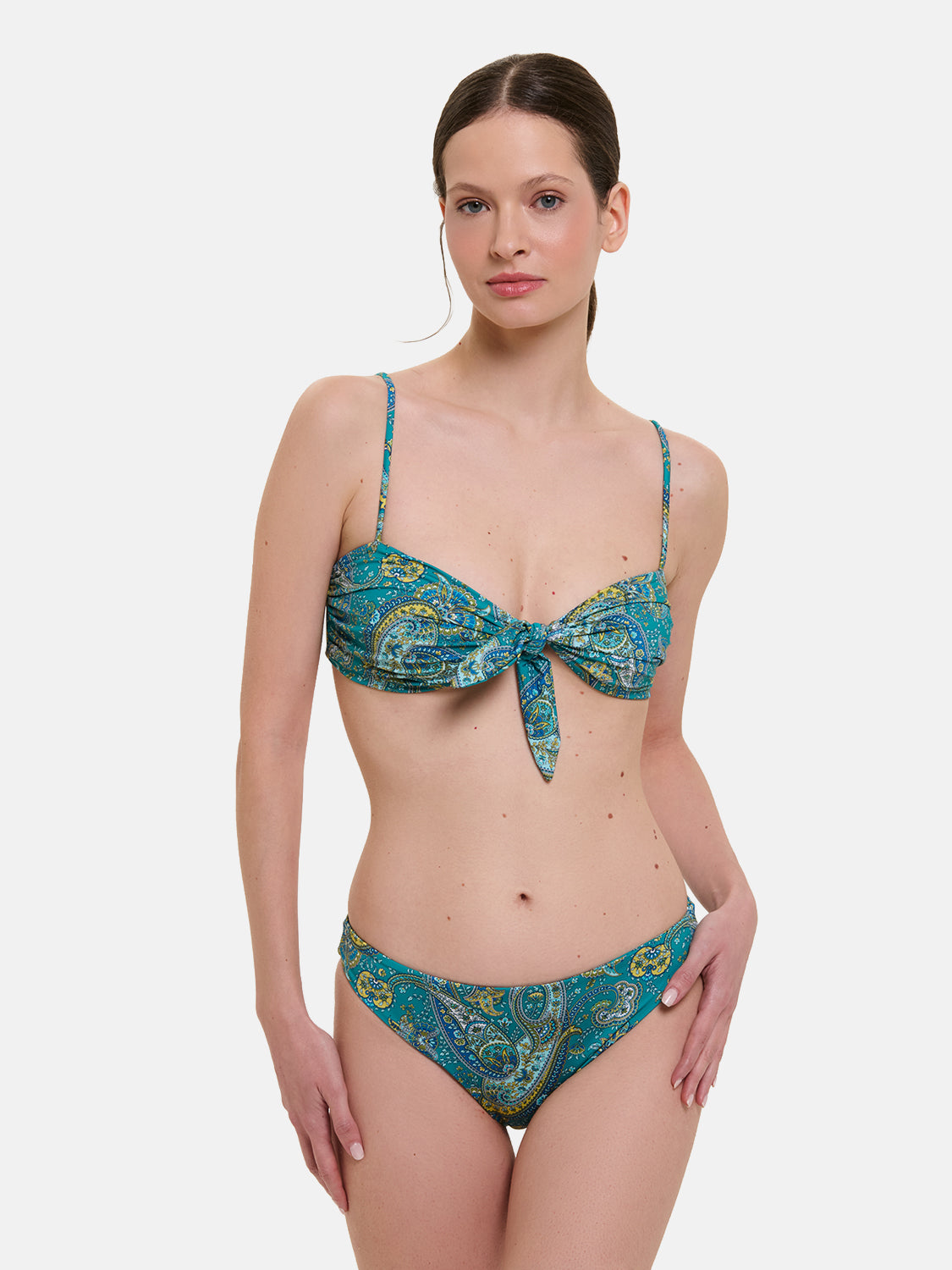 Bikini Nodo Donna Slip Classico Lycra Liberty Cashmere Verde