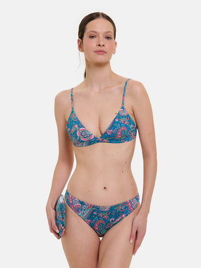 Bikini Donna Triangolo Fisso Slip Classico Lycra Liberty Cashmere Petrolio