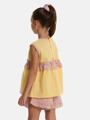 Blusa Cotone Patchwork Rouche Centrale Liberty Emma Giallo
